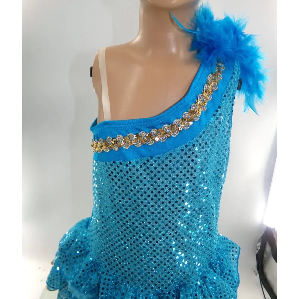 Pre-Owned Dance Costume Dance Galaxy Medium Child Turquoise Vintage Jazz Tap Mu
